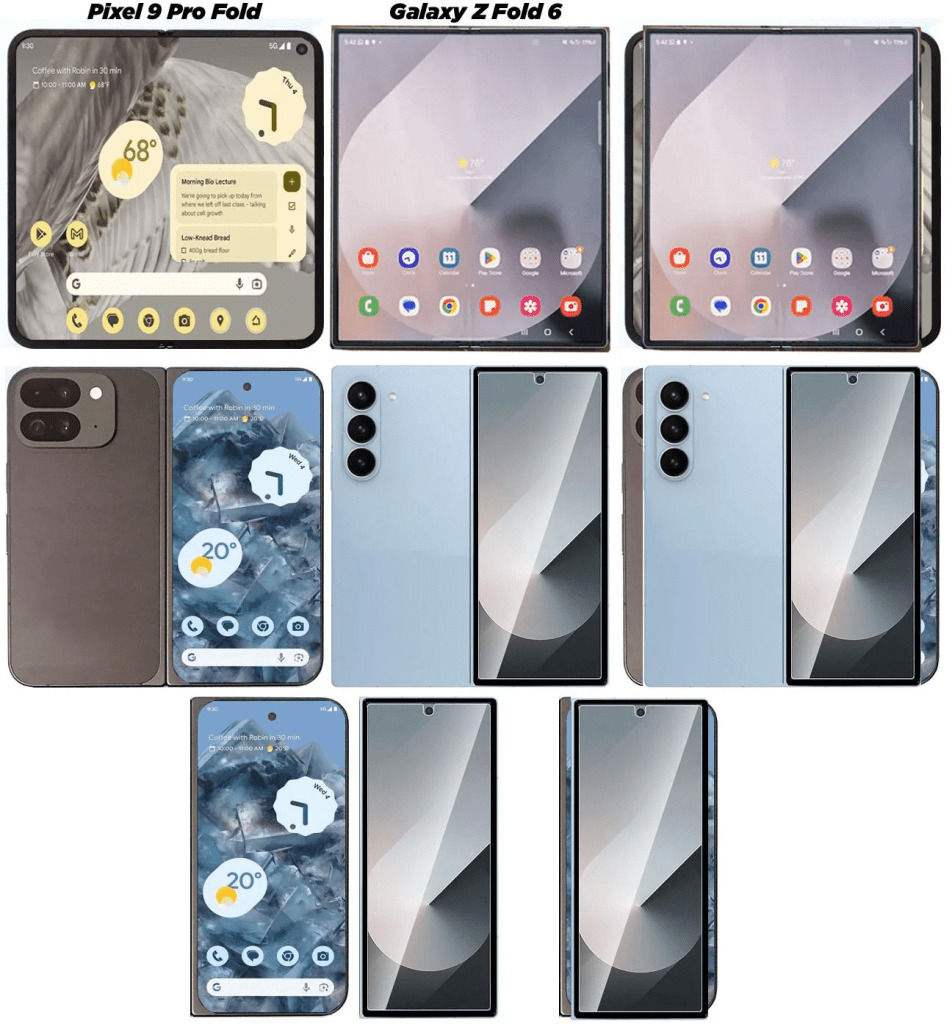 Quick Table of Key Differences of Samsung Galaxy Z Fold 6 and Google Pixel 9 Pro Fold